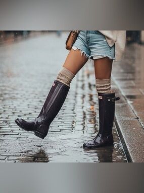 Hunter Glossy Dark Gray Tall Rain Boots Women’s Size 6 Classic water repellent!
